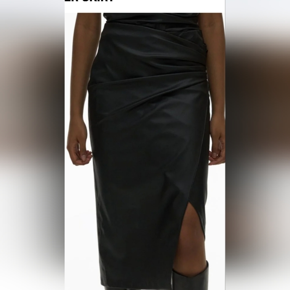 NWT Helmut Lang Wrap Vegan Leather Midi Skirt Black Asymmetrical Hem Ruched